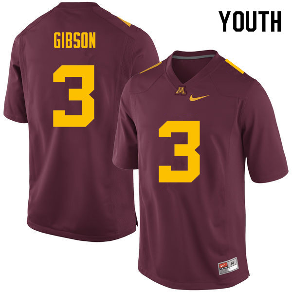 Youth #3 Jerry Gibson Minnesota Golden Gophers College Football Jerseys Sale-Maroon